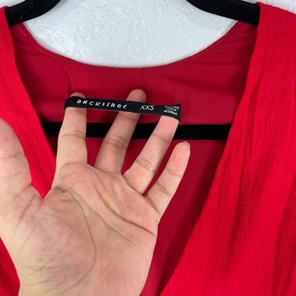 Backstage Lisa Plunge V Neck Double Pocket Mini Dress in Red - Picture 5 of 8